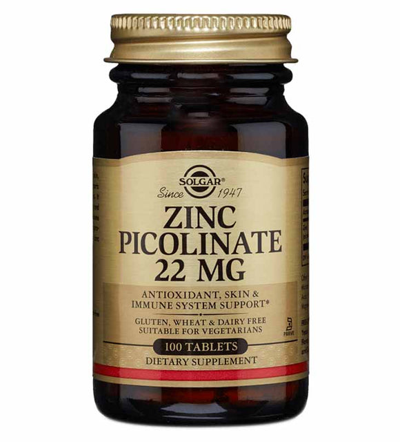 SOLGAR ZINC PICOLINATE 22MG TABS 100